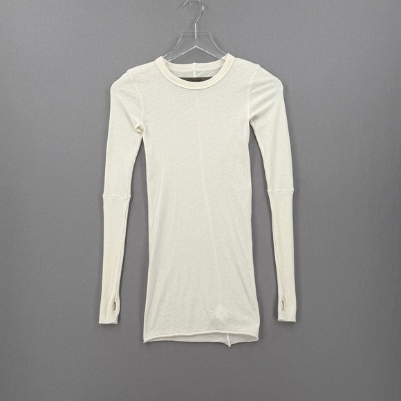 ENZA COSTA Cashmere Cuffed Crew Neck Top Women XS Cream Long Sleeve Quiet Luxury